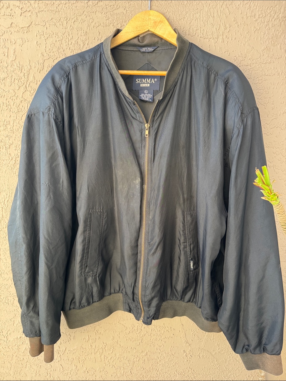 Vintage Summa 100% Silk Lightweight Men's Black Bomber Jacket